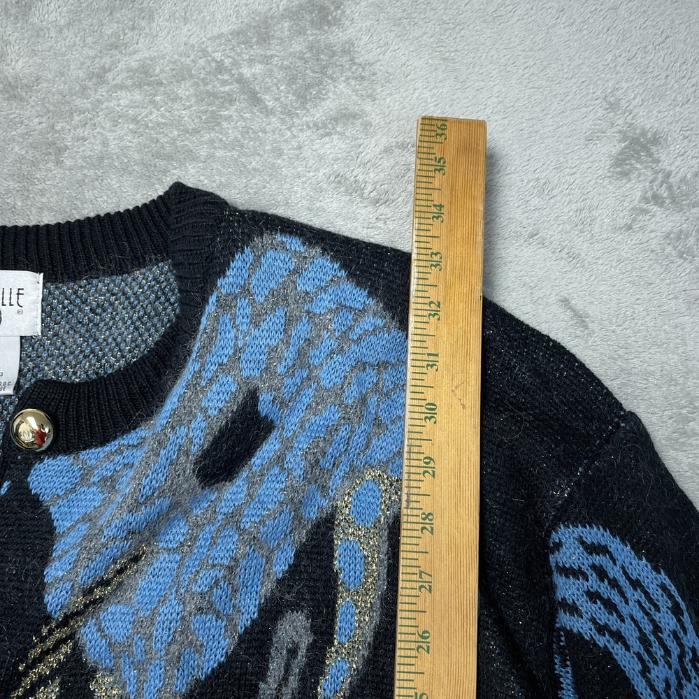 💥 Vintage Cervelle Women's L Cardigan Black Wool Blend H1105 - Picture 2 of 7